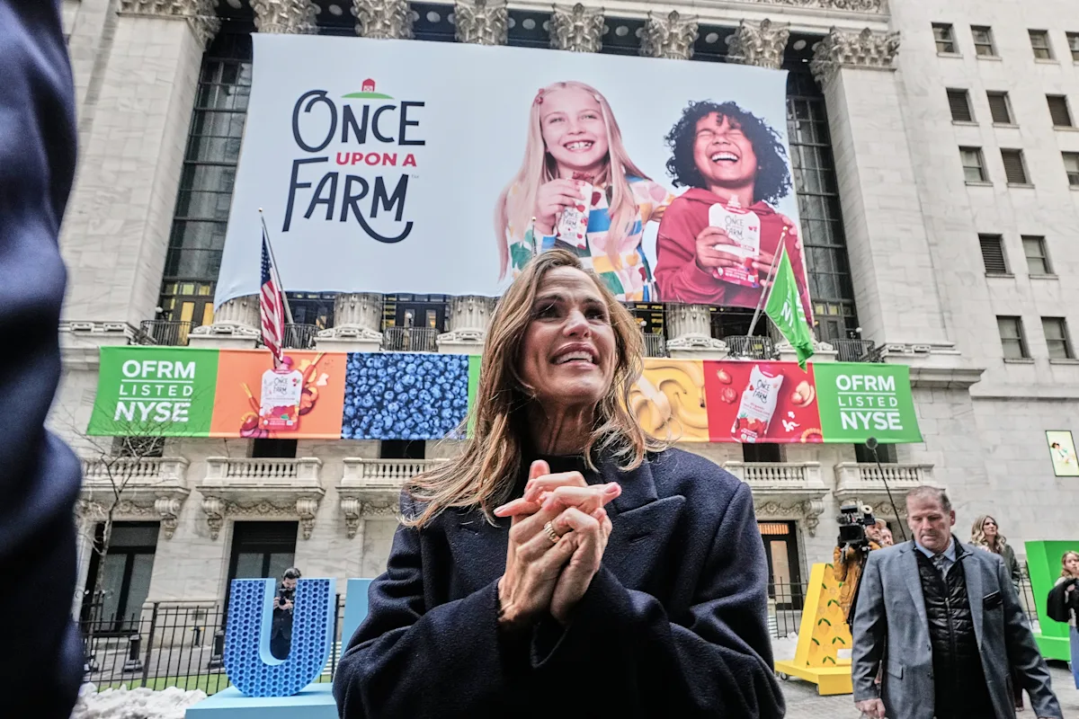 Jennifer Garner-backed kids' food brand Once Upon a Farm rises 16% in Wall Street debut