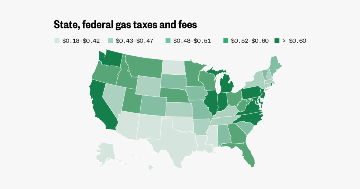 Map: How much you pay in federal and state gas taxes
