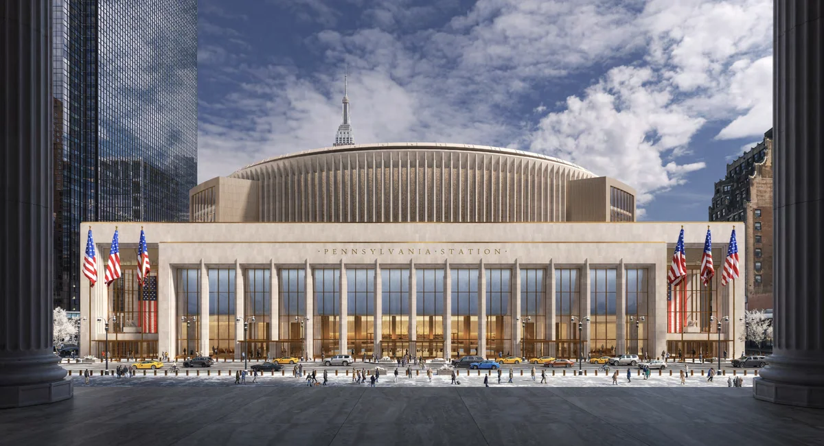 Exclusive renderings of Penn Station overhaul show Trump's name with presidential seal - Gothamist